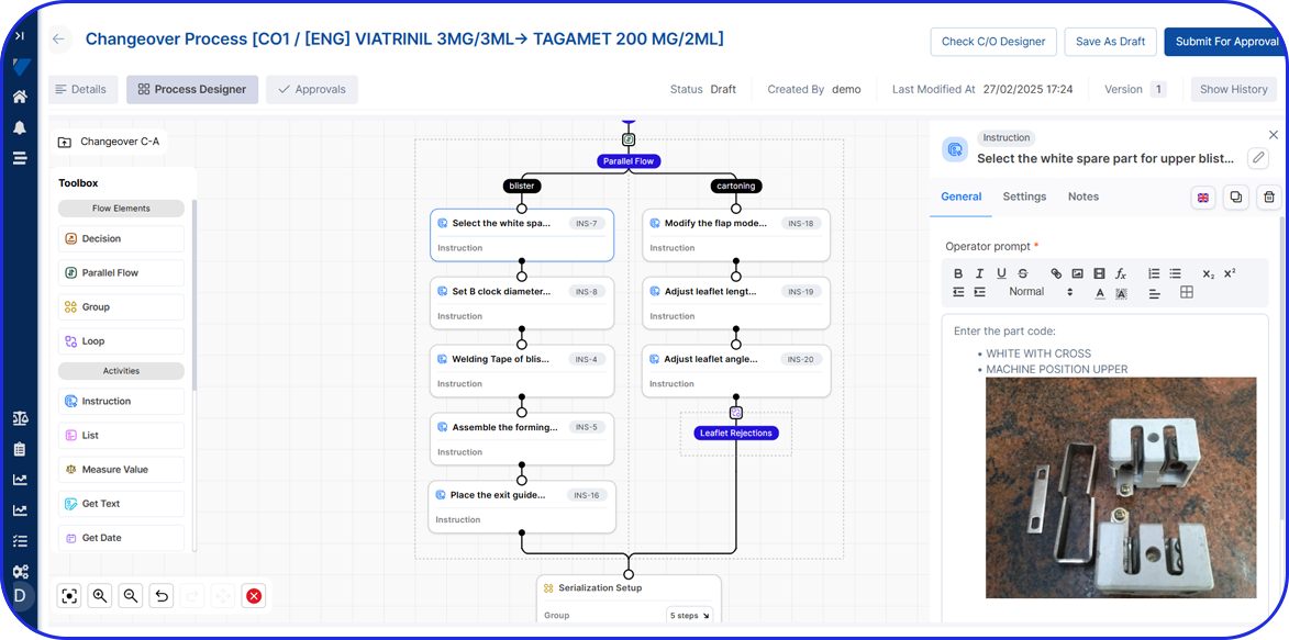 Changeover Instructions & Analytics